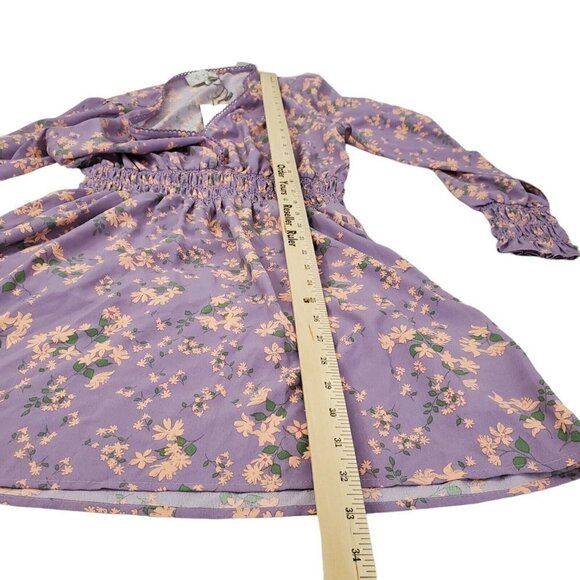 Wayf Mini‎ Dress Small Delancy Smocked Waist Lavender Floral Print Boho NWT - Picture 12 of 12